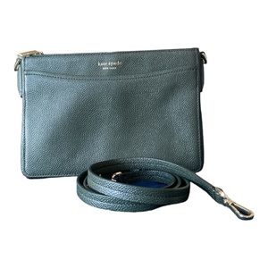 Kate Spade crossbody leather army green handbag, gold hardware outside pocket